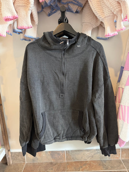 Elastic Waist Quarter Zip Hoodie