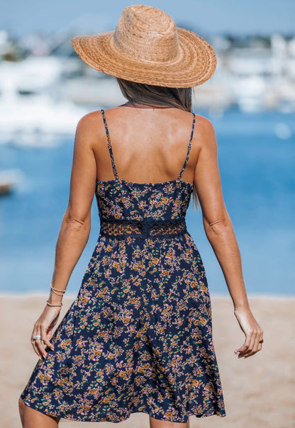 Blue Ditsy Surplice Mini Dress