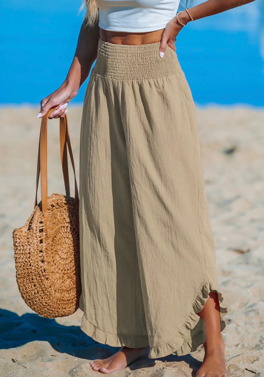 Khaki Smocked Waist Beach Pants