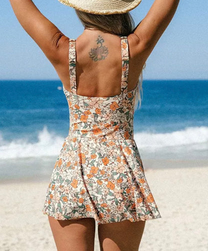 Scoop Neck Floral One Piece Skirt