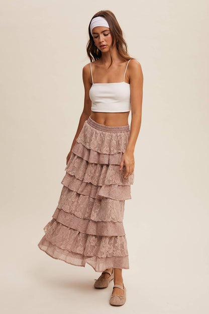 Lace Tiered Maxi Skirt