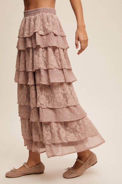 Lace Tiered Maxi Skirt