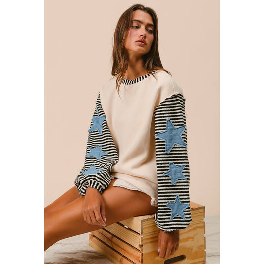 STRIPE MIXED PATCHED TOP