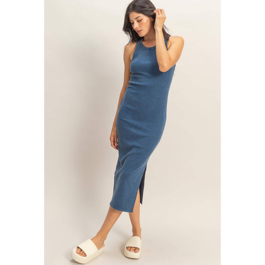 Acid Washed Ribbed Midi Tank Dress