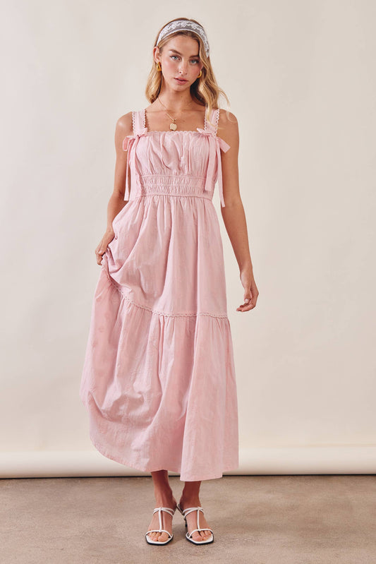 Embroidered Tie-Strap Tiered Maxi Dress