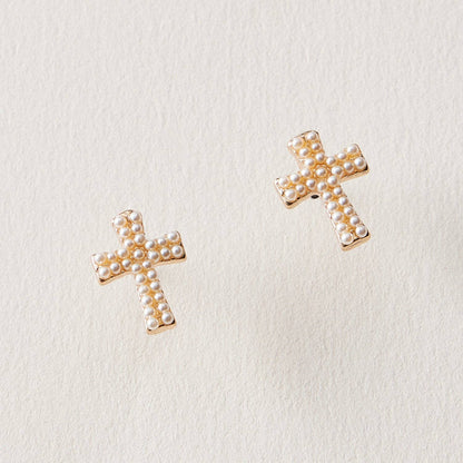 Pearl Cross Stud Earrings – Mini Cross Pearl Earrings
