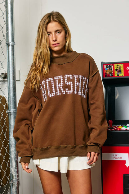 Gingham Worship Mock Neck Sweatshirt
