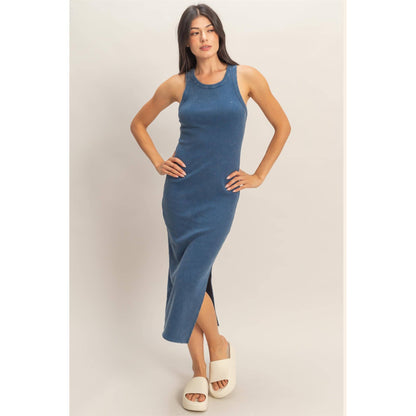 Acid Washed Ribbed Midi Tank Dress