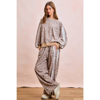 LEOPARD FRENCH TERRY LACE CONTRAST SWEATPANTS
