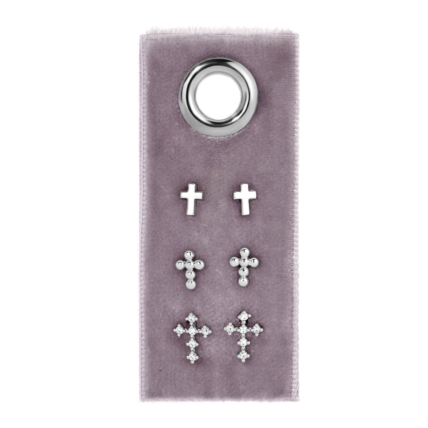 Multi Cross Velvet Set/3 Stud Gift Set: Gold