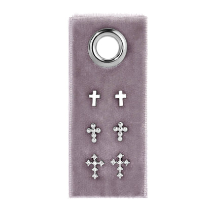 Multi Cross Velvet Set/3 Stud Gift Set: Gold