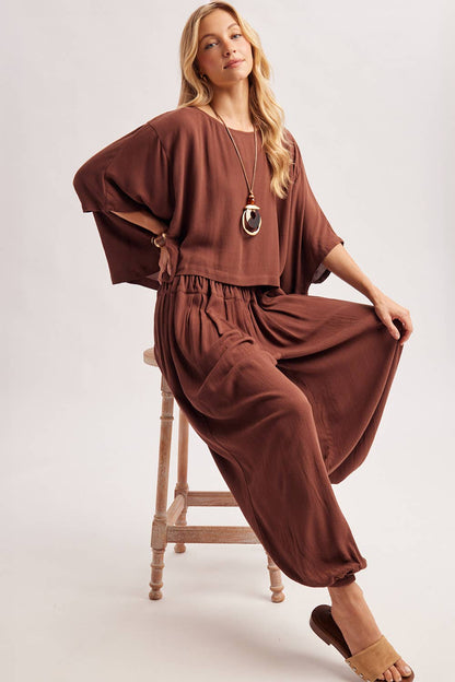 BOHO OVERSIZED DOLMAN TOP AND BALLOON LEG PANTS SET