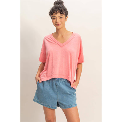 Oversized V-Neck Short Sleeve Top