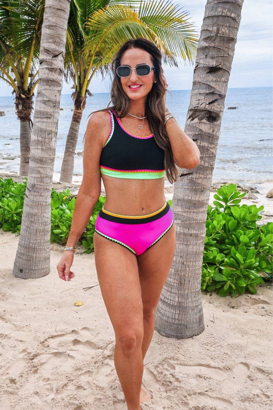 Set For Vacay Two Piece Swimsuit- Black/Neon