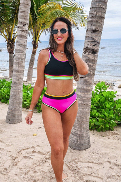 Set For Vacay Two Piece Swimsuit- Black/Neon