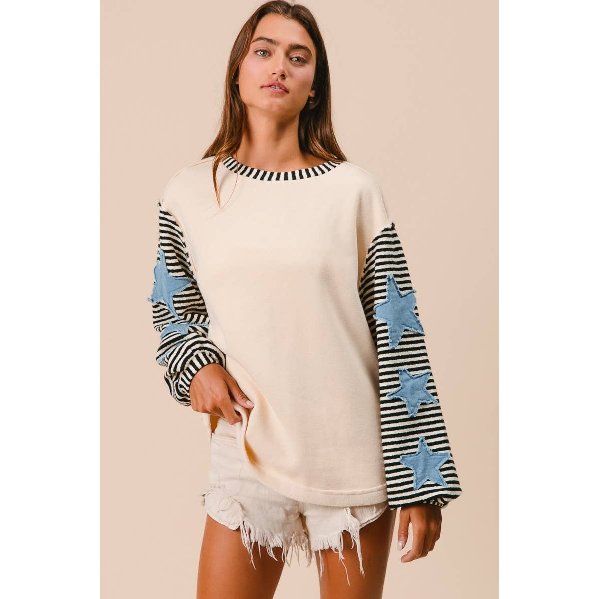 STRIPE MIXED PATCHED TOP