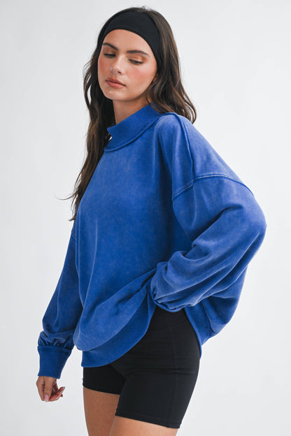 Oversized Mock Neck Washed Sweatshirt