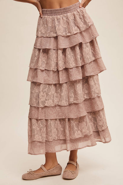 Lace Tiered Maxi Skirt