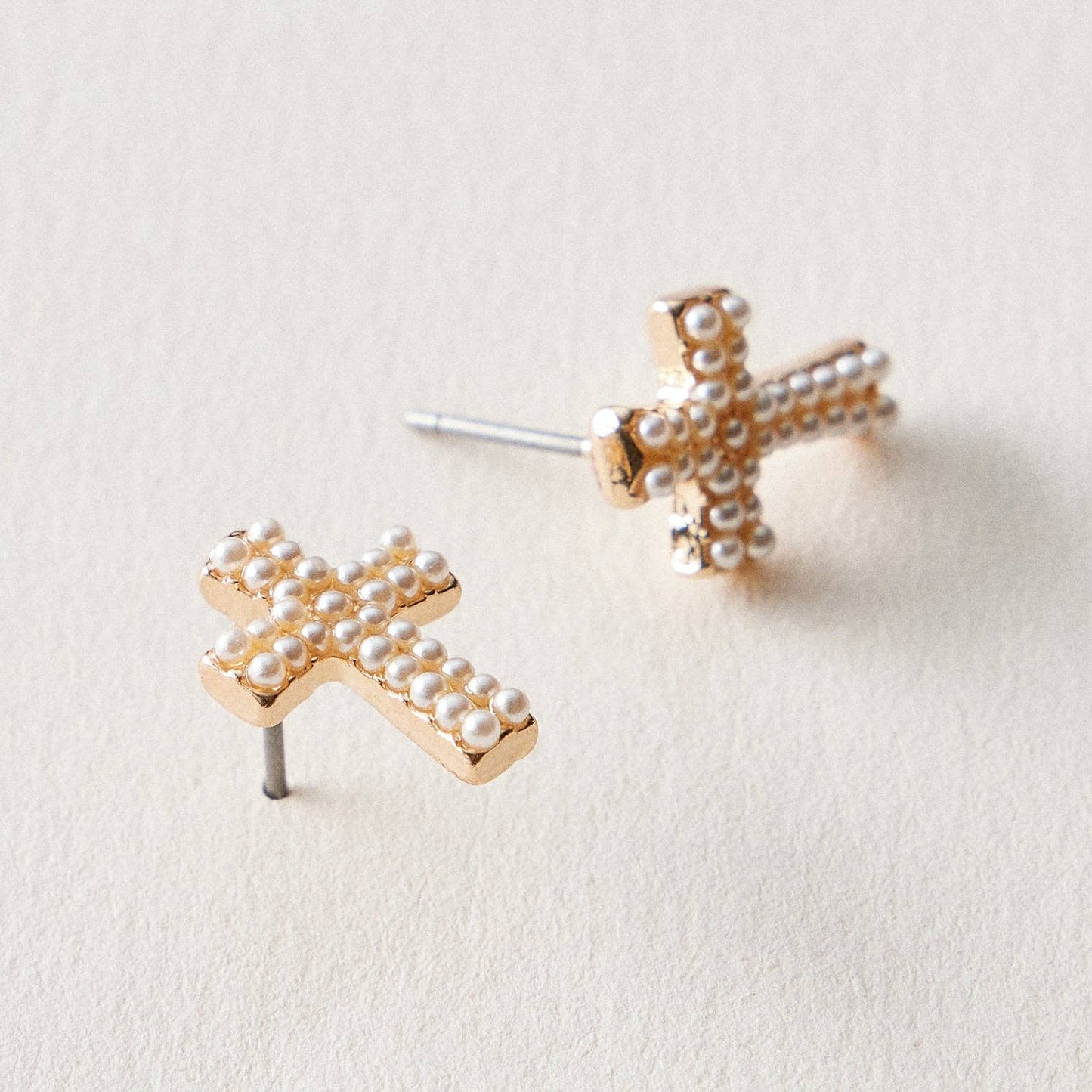 Pearl Cross Stud Earrings – Mini Cross Pearl Earrings