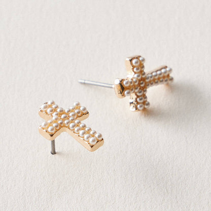 Pearl Cross Stud Earrings – Mini Cross Pearl Earrings