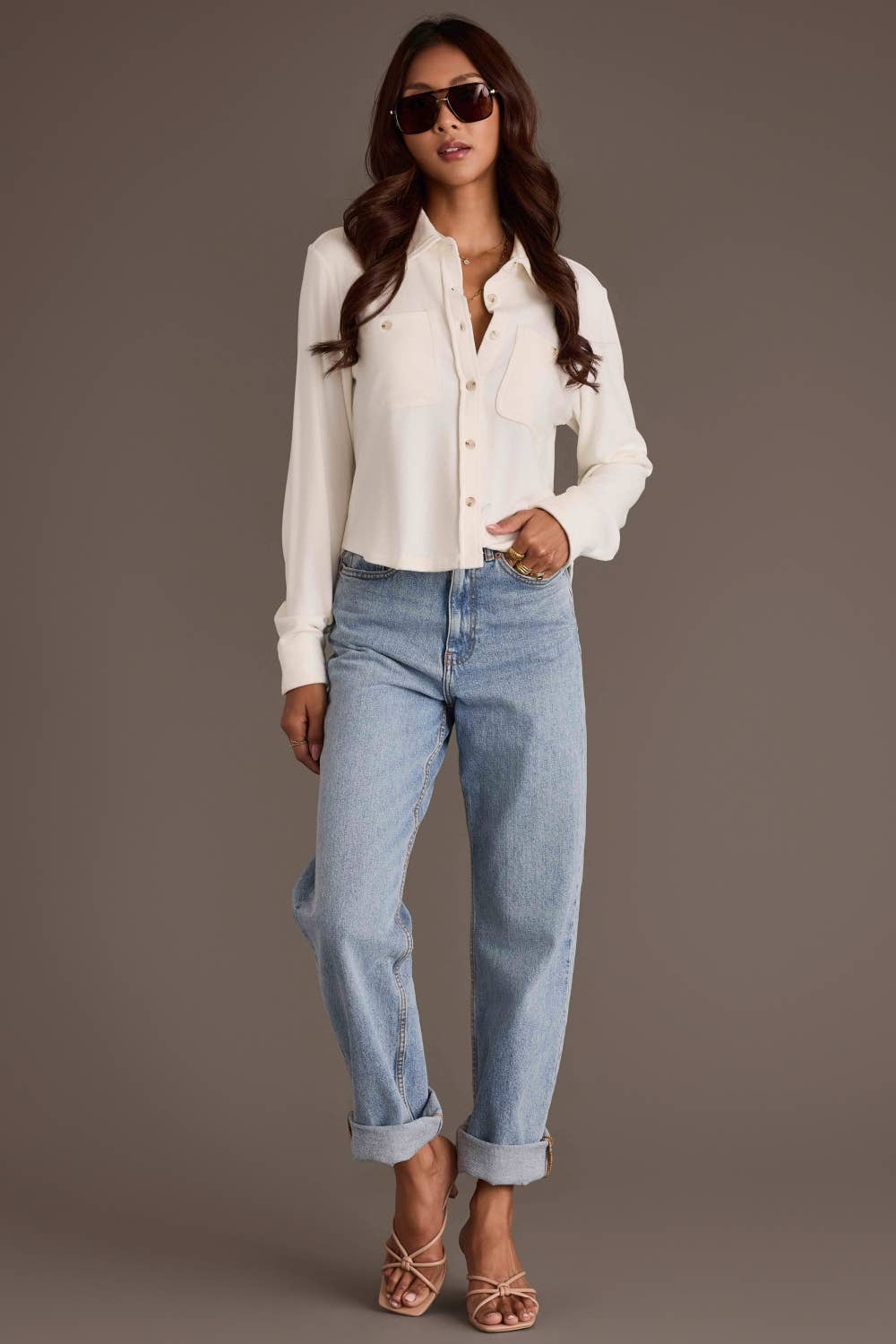 Ivory Cropped Soft Button Up