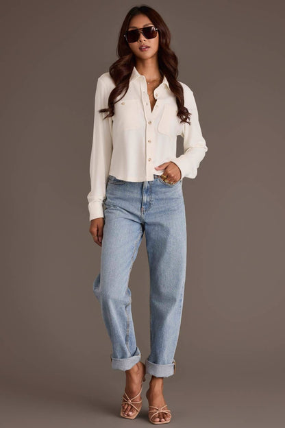 Ivory Cropped Soft Button Up