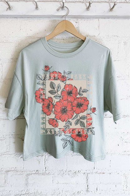 TAKE IT EASY VINTAGE FLOWER GRAPHIC LONG CROP TOP