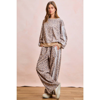 LEOPARD FRENCH TERRY LACE CONTRAST SWEATPANTS