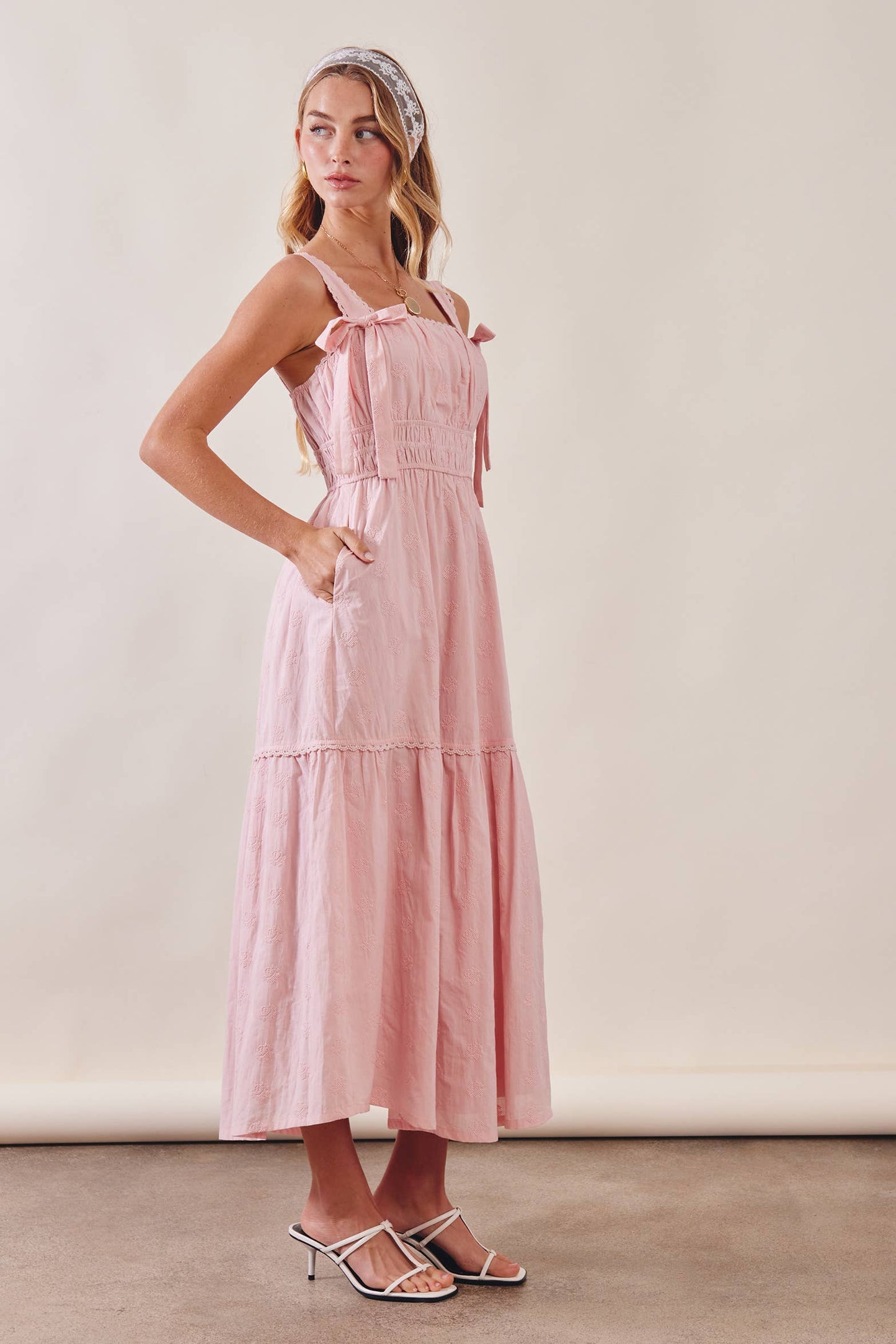 Embroidered Tie-Strap Tiered Maxi Dress