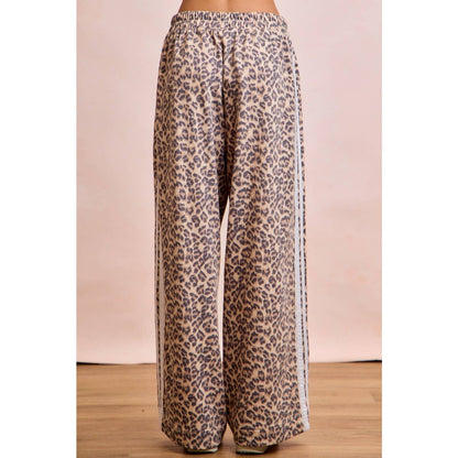 LEOPARD FRENCH TERRY LACE CONTRAST SWEATPANTS