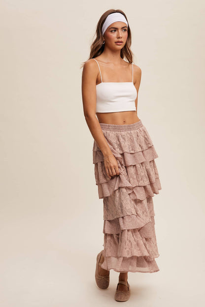 Lace Tiered Maxi Skirt