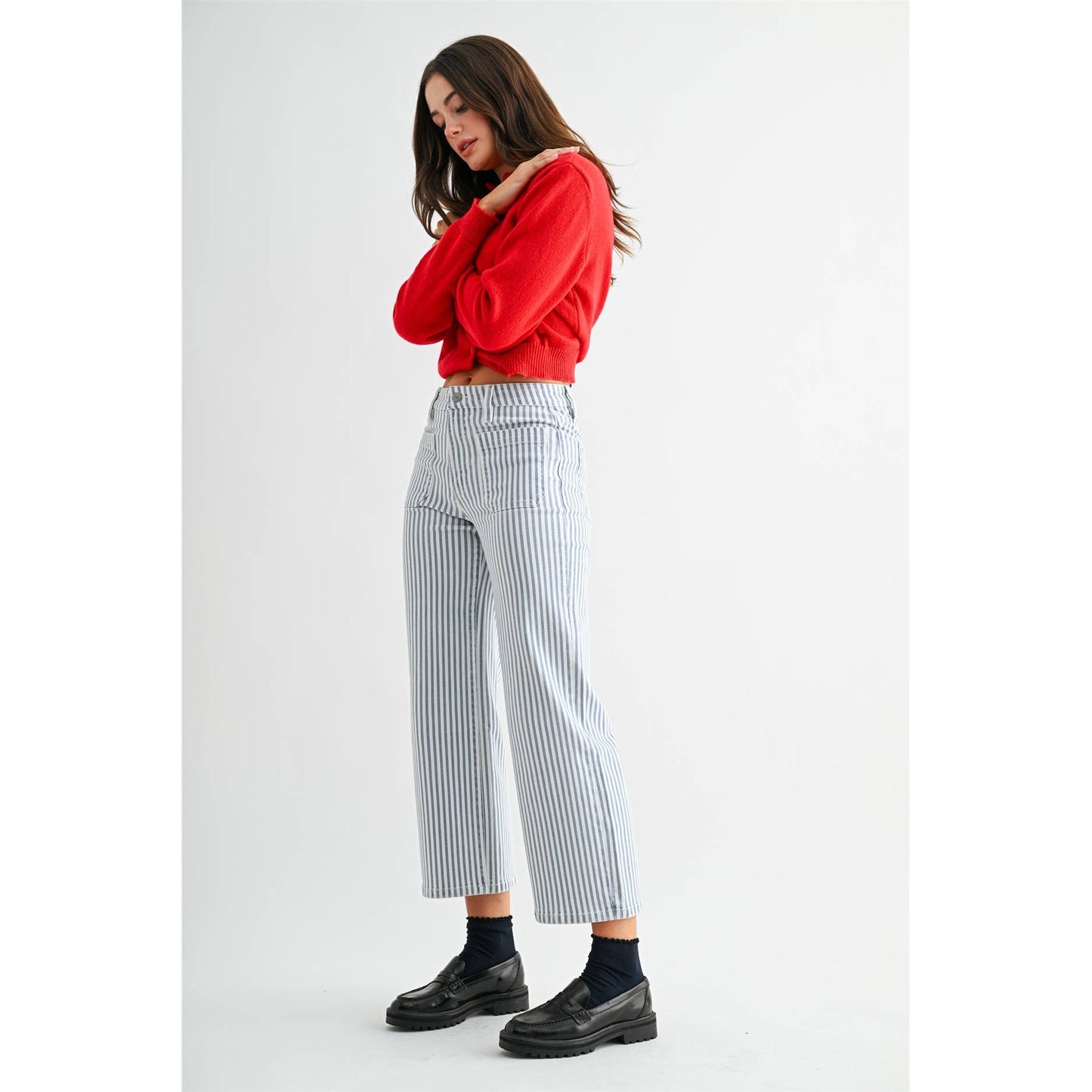 HIGH-RISE WIDE LEG CROPPED STRIPE