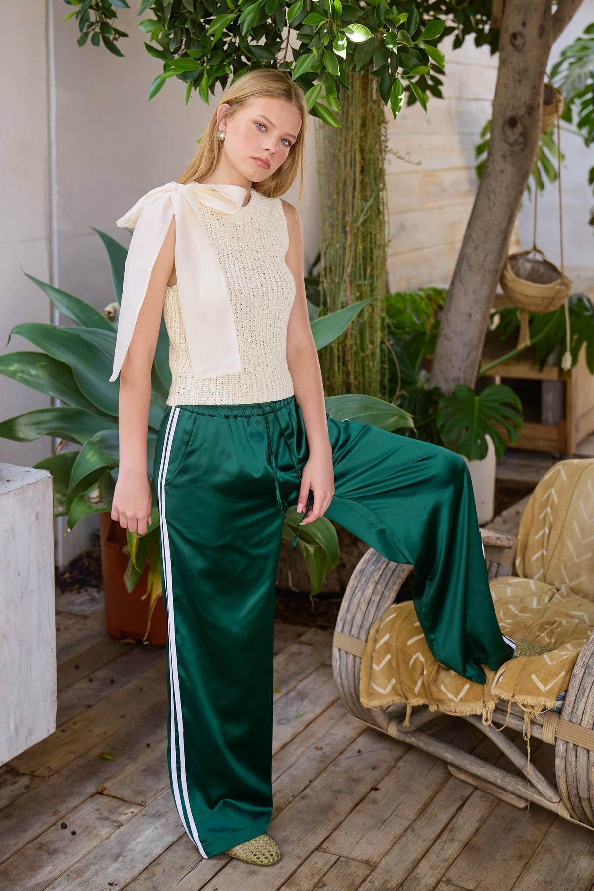 Satin Track Pants with Side Stripes