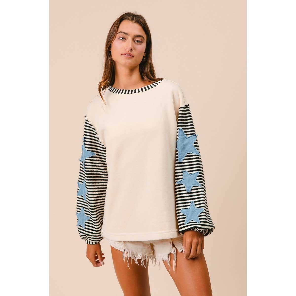 STRIPE MIXED PATCHED TOP
