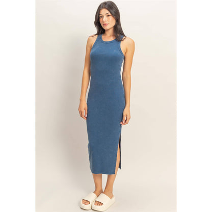 Acid Washed Ribbed Midi Tank Dress