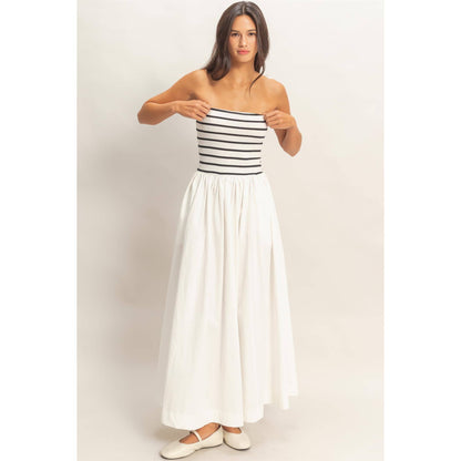 Striped Strapless Flowy Midi Dress