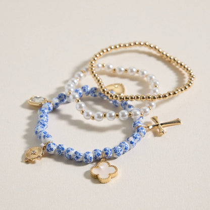 Pearl Beaded Charm Layered Bracelet