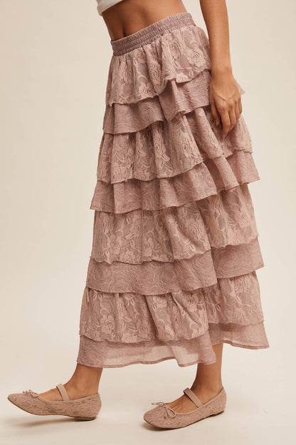 Lace Tiered Maxi Skirt
