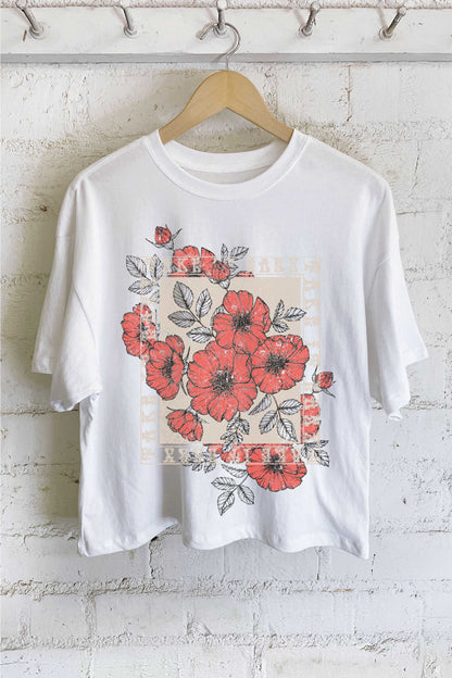 TAKE IT EASY VINTAGE FLOWER GRAPHIC LONG CROP TOP