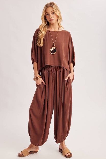 BOHO OVERSIZED DOLMAN TOP AND BALLOON LEG PANTS SET