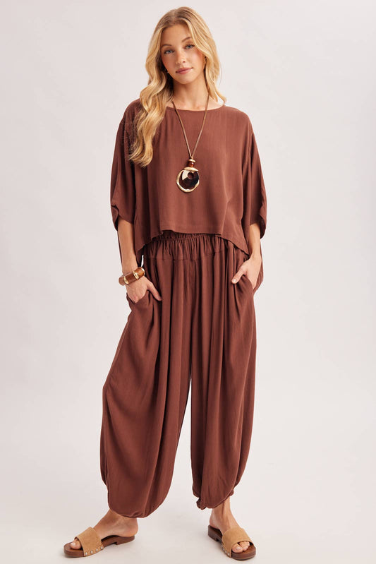 BOHO OVERSIZED DOLMAN TOP AND BALLOON LEG PANTS SET