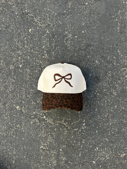 Leopard 3D puff Bow hat 