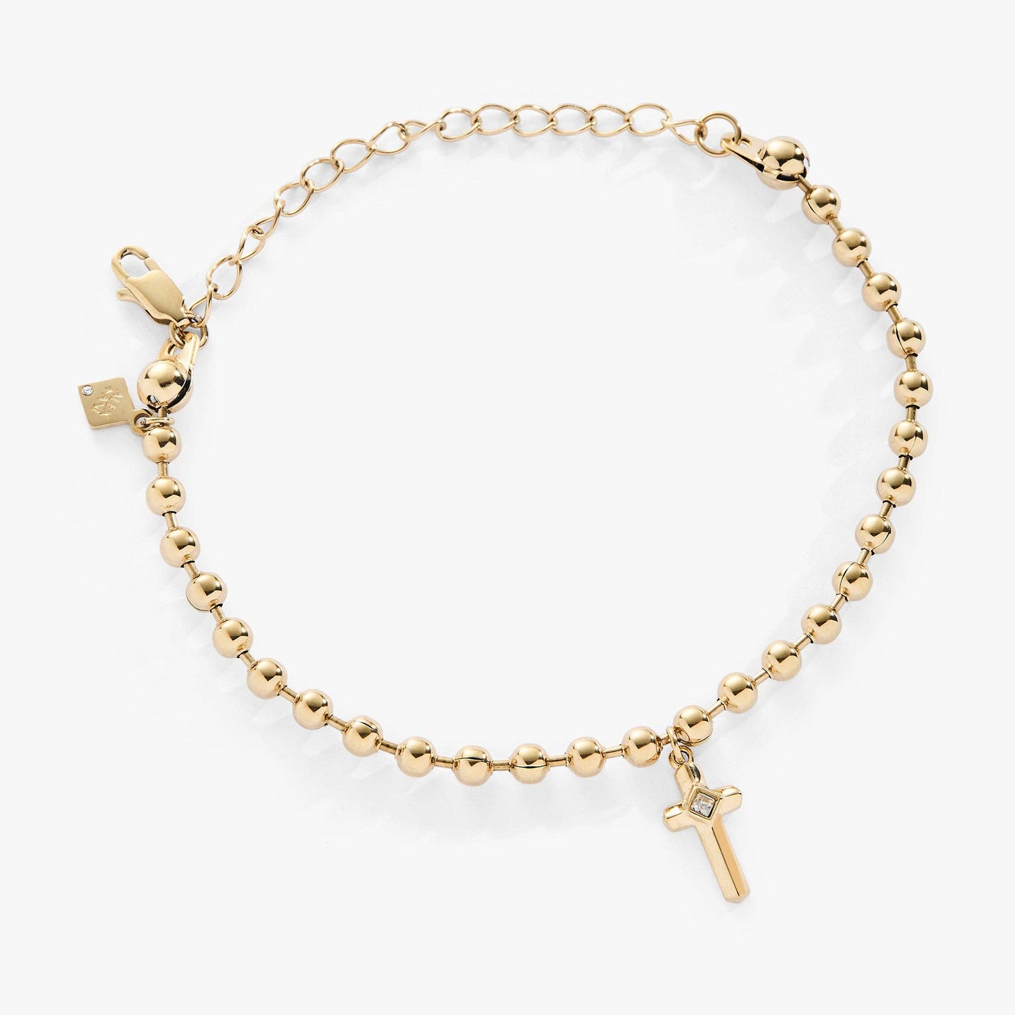Cross Ball Chain Bracelet: Stainless Steel Gold