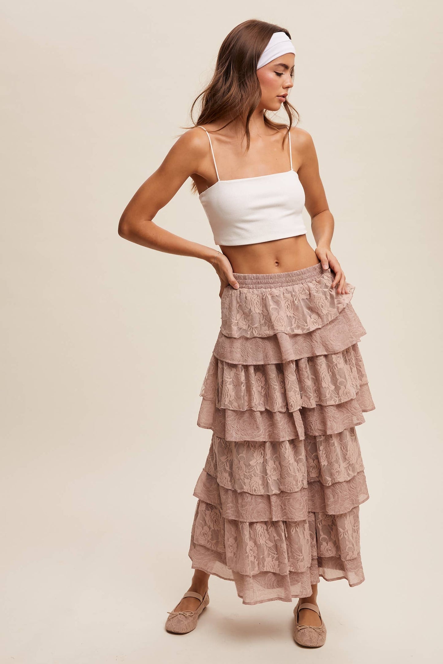 Lace Tiered Maxi Skirt