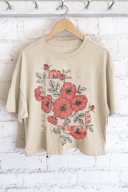 TAKE IT EASY VINTAGE FLOWER GRAPHIC LONG CROP TOP