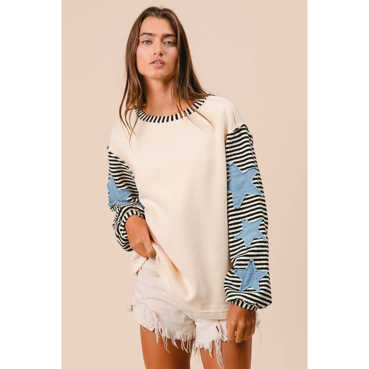 STRIPE MIXED PATCHED TOP