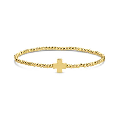 3mm Beaded Stretch Bracelet with Single Balanced Gold Cross
