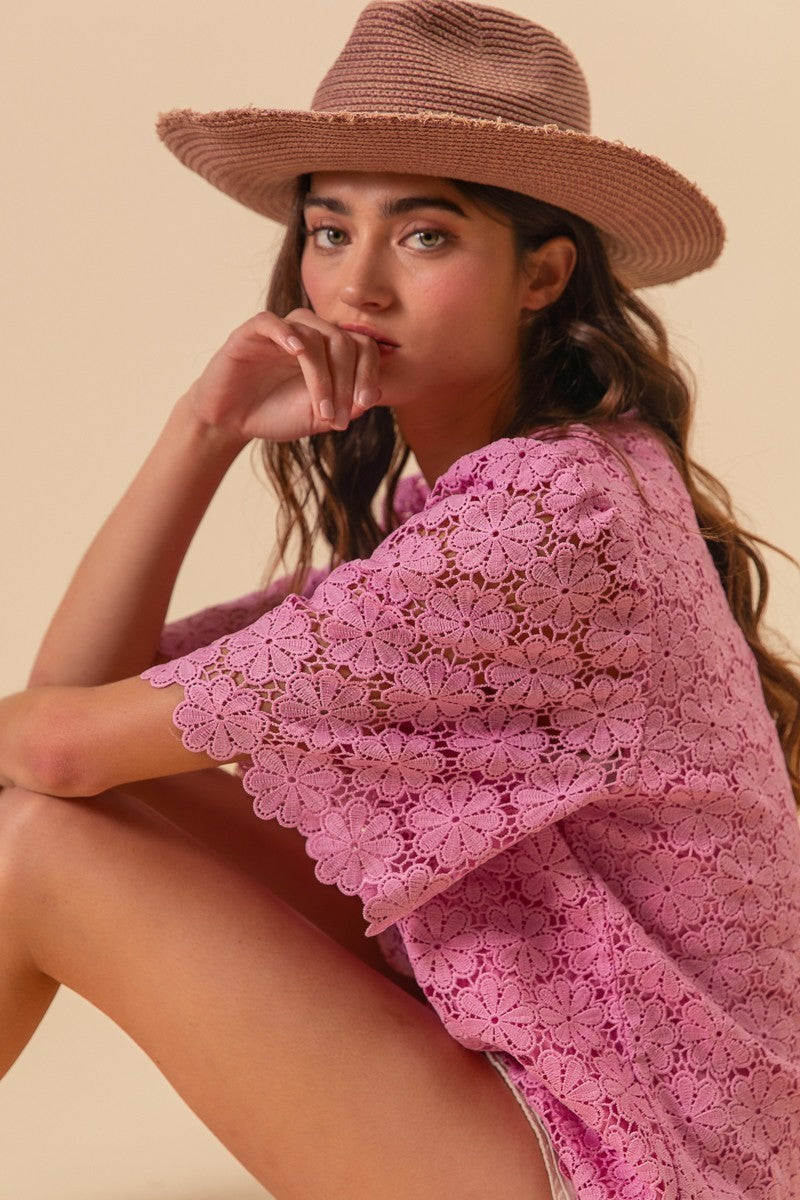 All Over Flower Lace V Neck Top