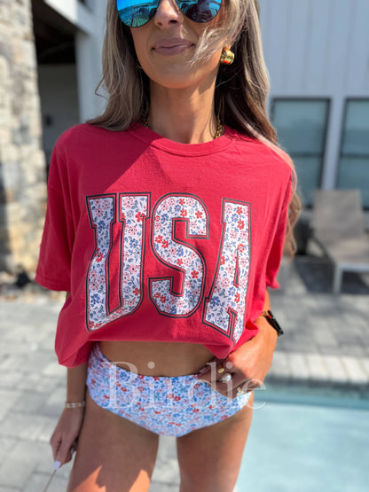 USA Daisy Graphic Tee on Paprika