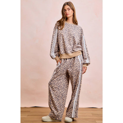 LEOPARD FRENCH TERRY LACE CONTRAST SWEATPANTS